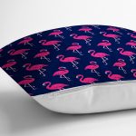 - Rh-K3521-2 - Realhomes Realhomes Modern Lacivert Zeminde Flamingo Desenli Modern Yastık Kırlent Kılıfı Realhomes