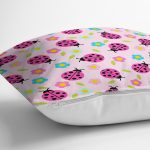 Pembe Uğurböceği Özel Tasarımlı Dijital Baskılı Modern Yastık Kırlent Kılıfı Realhomes