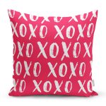 - Rh-K3524 - Realhomes Pembe Zeminde XOX Özel Tasarımlı Dijital Baskılı Modern Yastık Kırlent Kılıfı Realhomes
