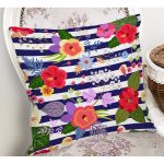 - Rh-K3525-1 - Realhomes Mavi Çizgili Çiçek Desenli Özel Tasarım Dijital Baskılı Modern Yastık Kırlent Kılıfı Realhomes
