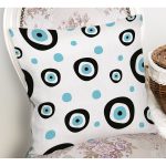 - Rh-K3527-1 - Realhomes Nazar Boncuğu Motifli Özel Tasarımlı Dijital Baskılı Modern Yastık Kırlent Kılıfı Realhomes