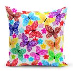 - Rh-K3528 - Realhomes Renkli Kelebekler Özel tasarım Dijital Baskılı Modern Yastık Kırlent Kılıfı Realhomes