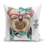 - Rh-K3529 - Realhomes Özel Tasarım Köpekçik Tasarımlı Dijital Baskılı Modern Yastık Kırlent Kılıfı Realhomes