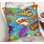 Mavi Zeminli Popart Özel Tasarım Dijital Baskılı Modern Yastık Kırlent Kılıfı Realhomes