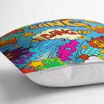 Mavi Zeminli Popart Özel Tasarım Dijital Baskılı Modern Yastık Kırlent Kılıfı Realhomes