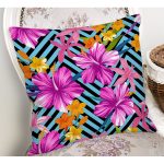Zikzak Zeminde Rengarenk Çiçek Desenli Özel Tasarım Dijital Baskılı Modern Yastık Kırlent Kılıfı Realhomes