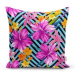Zikzak Zeminde Rengarenk Çiçek Desenli Özel Tasarım Dijital Baskılı Modern Yastık Kırlent Kılıfı Realhomes