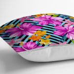 Zikzak Zeminde Rengarenk Çiçek Desenli Özel Tasarım Dijital Baskılı Modern Yastık Kırlent Kılıfı Realhomes