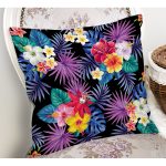 - Rh-K3536-1 - Realhomes Siyah Zeminde Tropikal Orman Dijital Baskılı Modern Yastık Kırlent Kılıfı Realhomes
