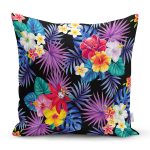 - Rh-K3536 - Realhomes Siyah Zeminde Tropikal Orman Dijital Baskılı Modern Yastık Kırlent Kılıfı Realhomes