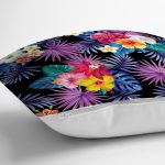 - Rh-K3536-2 - Realhomes Siyah Zeminde Tropikal Orman Dijital Baskılı Modern Yastık Kırlent Kılıfı Realhomes