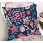 Lacivert Zeminli Deniz Midyeleri Dijital Baskılı Modern Yastık Kırlent Kılıfı Realhomes