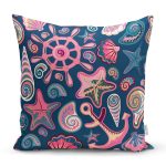 Lacivert Zeminli Deniz Midyeleri Dijital Baskılı Modern Yastık Kırlent Kılıfı Realhomes