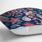 Lacivert Zeminli Deniz Midyeleri Dijital Baskılı Modern Yastık Kırlent Kılıfı Realhomes