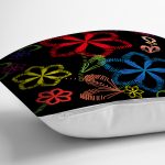 - Rh-K3540-2 - Realhomes Siyah Zeminde Çiçek Motifli Dijital Baskılı Modern Yastık Kırlent Kılıfı Realhomes