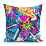Popart Love Motifli Dijital Baskılı Modern Yastık Kırlent Kılıfı Realhomes