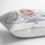 - Rh-K3542-2 - Realhomes  Fashion Bisikletli Kız Motifli Dijital Baskılı Modern Yastık Kırlent Kılıfı Realhomes