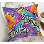 Geometrik Zeminde Tropikal Yapraklar Dijital Baskılı Modern Yastık Kırlent Kılıfı Realhomes