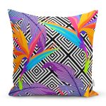 Geometrik Zeminde Tropikal Yapraklar Dijital Baskılı Modern Yastık Kırlent Kılıfı Realhomes