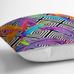 Geometrik Zeminde Tropikal Yapraklar Dijital Baskılı Modern Yastık Kırlent Kılıfı Realhomes