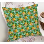 Turkuaz Zeminde Ananas Desenli Dijital Baskılı Modern Yastık Kırlent Kılıfı Realhomes