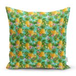 Turkuaz Zeminde Ananas Desenli Dijital Baskılı Modern Yastık Kırlent Kılıfı Realhomes