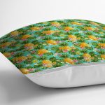 Turkuaz Zeminde Ananas Desenli Dijital Baskılı Modern Yastık Kırlent Kılıfı Realhomes
