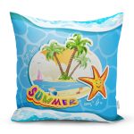 - Rh-K3547 - Realhomes Mavi Zeminde Summer Motifli Dijital Baskılı Modern Yastık Kırlent Kılıfı Realhomes