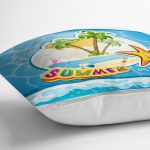 - Rh-K3547-2 - Realhomes Mavi Zeminde Summer Motifli Dijital Baskılı Modern Yastık Kırlent Kılıfı Realhomes