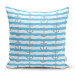 - Rh-K3548 - Realhomes Realhomes Mavi Çizgili Çapa Desenli Özel Tasarım Dijital Baskılı Modern Yastık Kırlent Kılıfı Realhomes