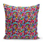 - Rh-K3550 - Realhomes Özel Tasarım 3D Renkli Üçgenler Dijital Baskılı Yastık Kırlent Kılıfı Realhomes