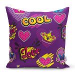 Realhomes Mor Zeminli Cool Pop Art Özel Tasarımlı Modern Yastık Kırlent Kılıfı Realhomes