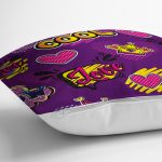 Realhomes Mor Zeminli Cool Pop Art Özel Tasarımlı Modern Yastık Kırlent Kılıfı Realhomes