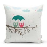 - Rh-K37 - Realhomes  Sevimli Baykuşlar Dijital Baskılı Dekoratif Yastık Kırlent Kılıfı Realhomes