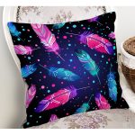 - Rh-K3831-1 - Realhomes  Lacivert Zeminde Renkli Tüyler Desenli Yastık Kırlent Kılıfı Realhomes