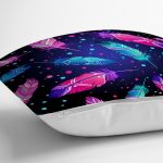 - Rh-K3831-2 - Realhomes  Lacivert Zeminde Renkli Tüyler Desenli Yastık Kırlent Kılıfı Realhomes