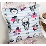 Mavi Çizgide Kurukafa Desenli Dijital Baskılı Yastık Kırlent Kılıfı Realhomes