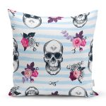 Mavi Çizgide Kurukafa Desenli Dijital Baskılı Yastık Kırlent Kılıfı Realhomes