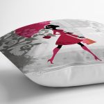 - Rh-K39-2 - Realhomes Şemsiyeli Kadın İllüstrasyon Dijital Baskılı Dekoratif Yastık Kırlent Kılıfı Realhomes