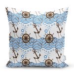 Çapa Ve Dümenli Denizci Temalı Dijital Baskılı Dekoratif Yastık Kırlent Kılıfı Realhomes