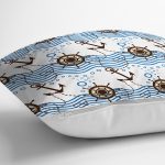 Çapa Ve Dümenli Denizci Temalı Dijital Baskılı Dekoratif Yastık Kırlent Kılıfı Realhomes