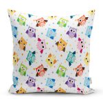 - Rh-K402 - Realhomes  Baykuş Desen Dijital Baskılı Dekoratif Yastık Kırlent Kılıfı Realhomes