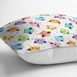 - Rh-K402-2 - Realhomes  Baykuş Desen Dijital Baskılı Dekoratif Yastık Kırlent Kılıfı Realhomes