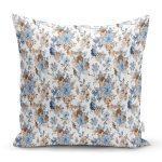 - Rh-K409 - Realhomes Beyaz Zeminde Çiçek Figürlü Özel Tasarım Dijital Baskılı Modern Yastık Kırlent Kılıfı Realhomes
