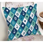 Denizci Temalı Çapa Dümen Gemi Figürlü Özel Tasarım Dijital Baskılı Modern Yastık Kırlent Kılıfı Realhomes