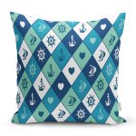 Denizci Temalı Çapa Dümen Gemi Figürlü Özel Tasarım Dijital Baskılı Modern Yastık Kırlent Kılıfı Realhomes