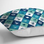 Denizci Temalı Çapa Dümen Gemi Figürlü Özel Tasarım Dijital Baskılı Modern Yastık Kırlent Kılıfı Realhomes