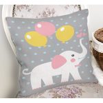 Gri Zeminde Fil ve Balon Desenli Çocuk Odası Yastık Kırlent Kılıfı Realhomes