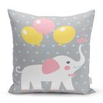 Gri Zeminde Fil ve Balon Desenli Çocuk Odası Yastık Kırlent Kılıfı Realhomes