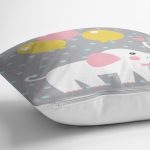 Gri Zeminde Fil ve Balon Desenli Çocuk Odası Yastık Kırlent Kılıfı Realhomes